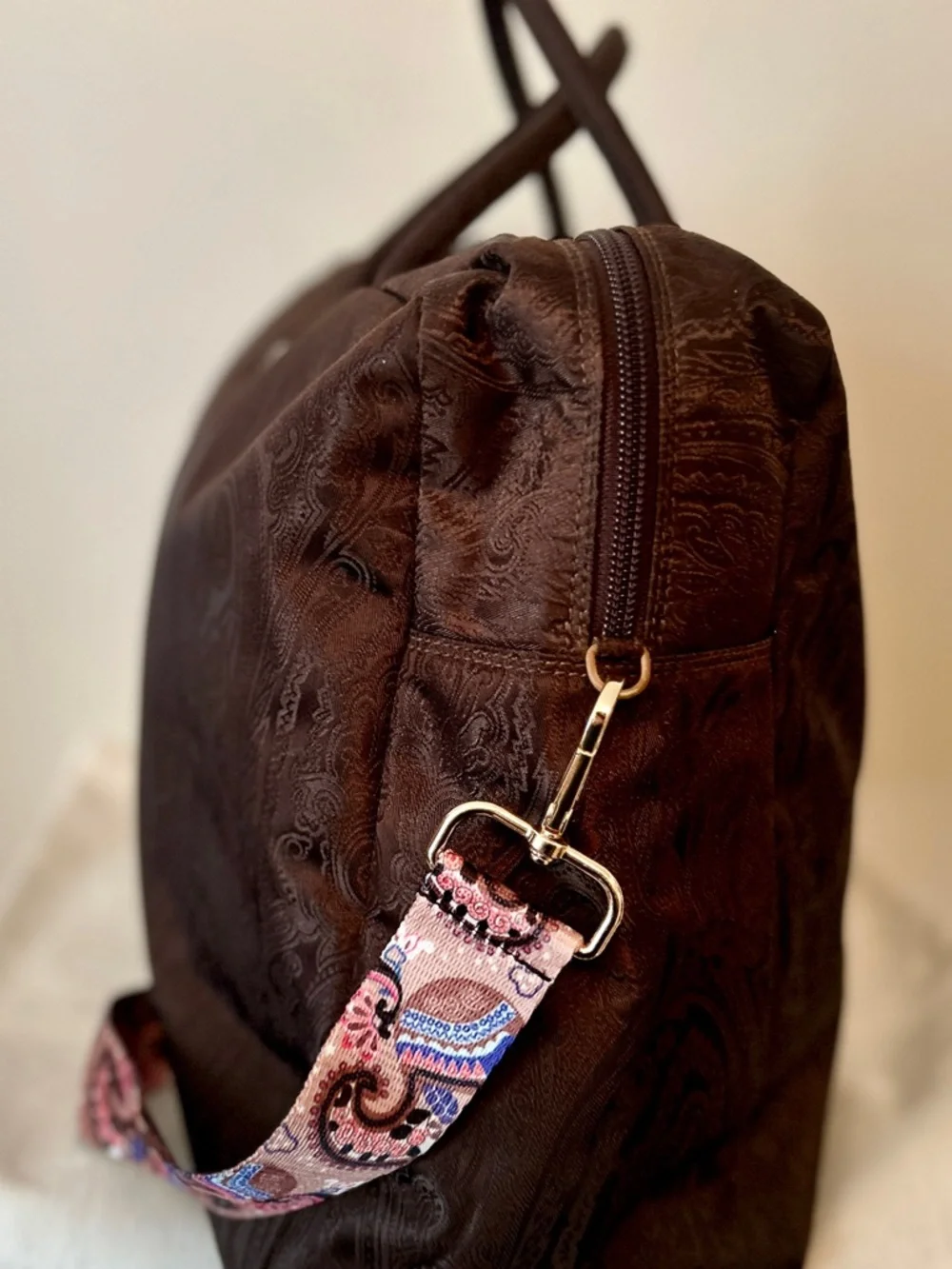 Etro Dark Brown Paisley Weekender with Pink Paisley Strap - Picture 5 of 12
